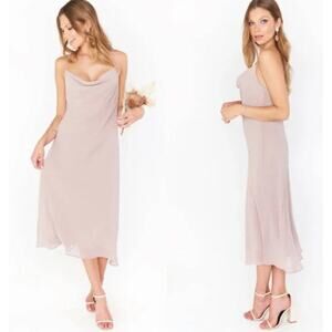 Show Me Your Mumu Verona Cowl Neck Dress Dusty Pink Beige Chiffon Womens Size S